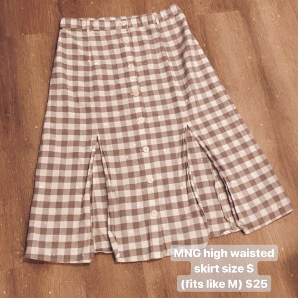 MNG gingham high waisted midi skirt